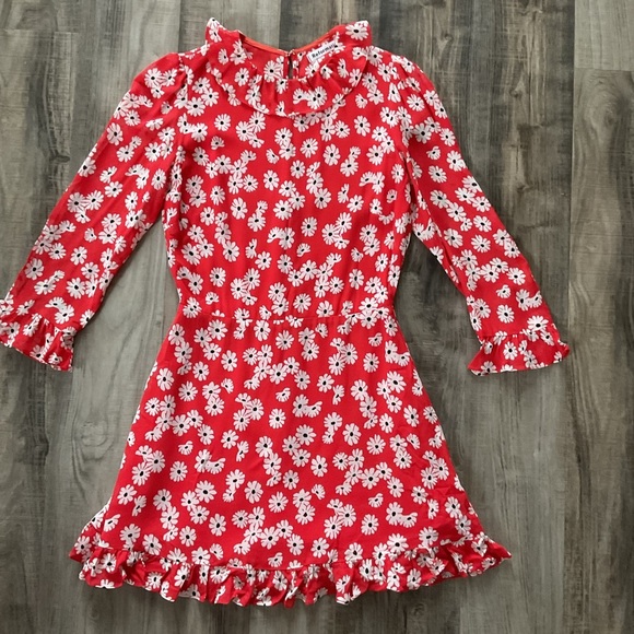 Reformation Stevie Dress 3/4 Sleeves PRINT MINI NAVY BLUE RED FLORAL SZ 2 - Picture 2 of 8